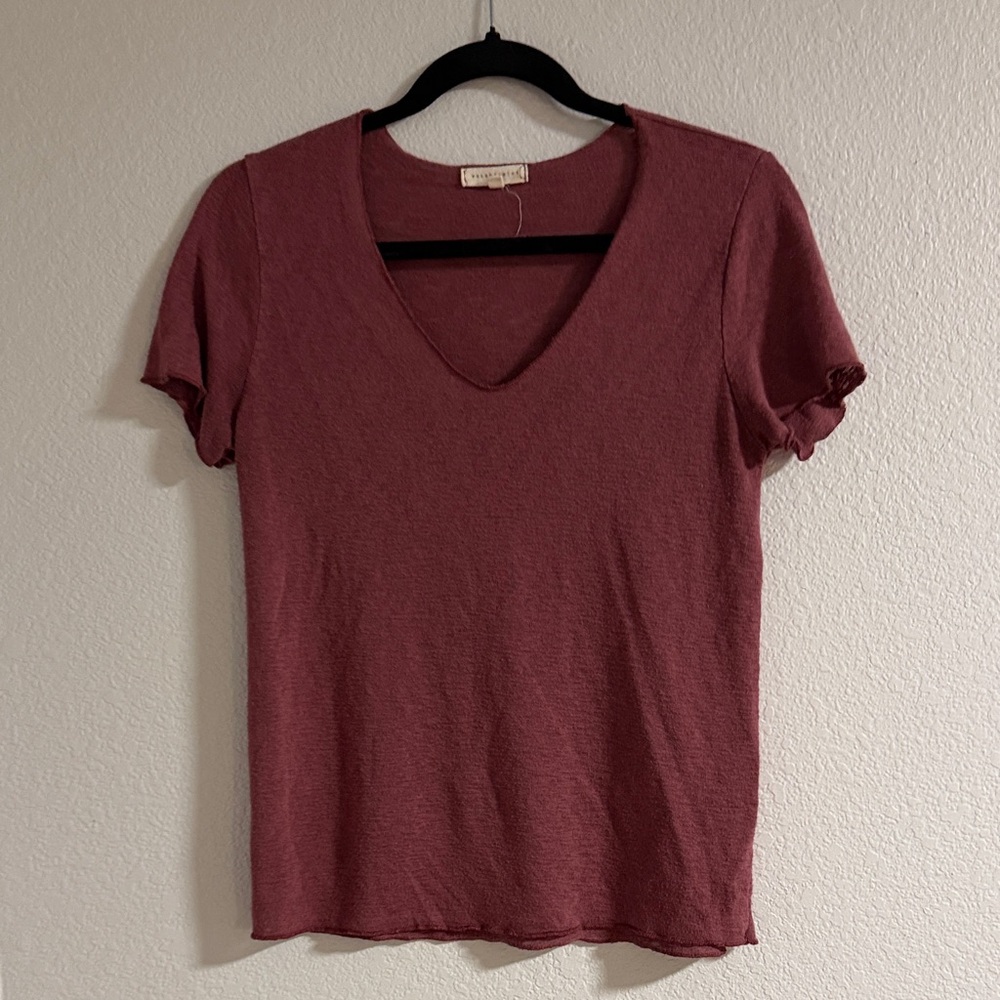 Wasabi + Mint Women's V-Neck Burnout Short Sleeve Tee- Mauve